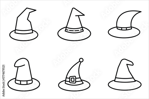 witch hat icon set, of vector icons isolated on a white background.