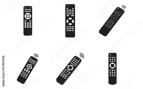 Remote Control Icons Set on White Background for Technology Home Entertainment and Modern Gadgets Representing Convenience and Connectivity