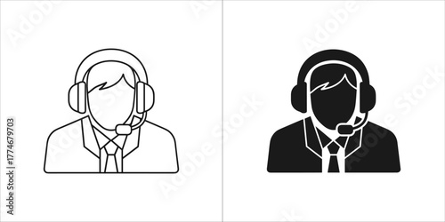 Customer support agent icon with headset and tie