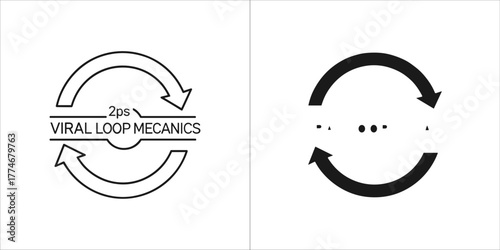 Viral loop mechanics icon with circular arrows and text
