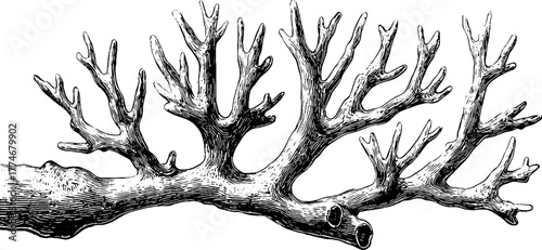 Intricate coral branch with porous structure and detailed texture