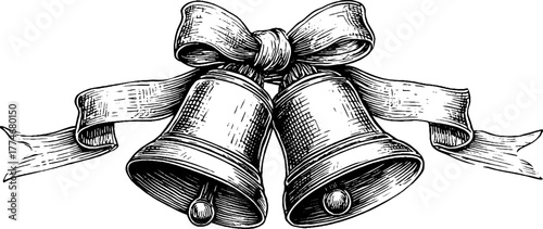 Vintage decorative frame with bells and ribbons for holiday design