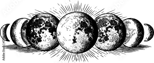 Decorative moon phase set with eight lunar stages for celestial design