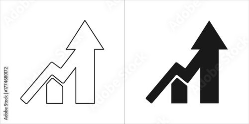 Upward trending graph with arrow, representing growth and progress