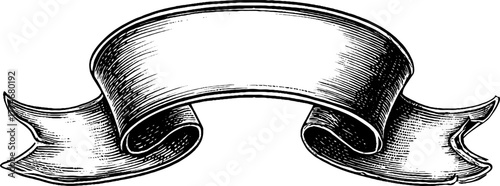 Vintage curled edge ribbon banner design for decorative projects