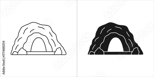 Cave entrance, black and white vector illustration