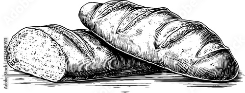 Vintage bread loaf and geometric diamond design for retro print and decor