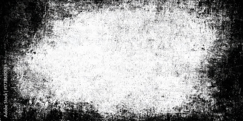 Grunge black and white textured background with rough faded border and distressed surface for abstract vintage design.