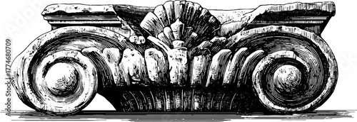 Ancient engraved keystone ornament with symmetrical pattern for design and decor