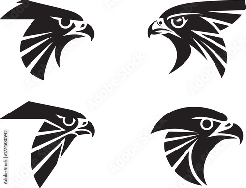 set of black and white eagle head icon set.