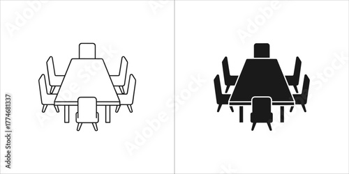 Conference table icon in outline and glyph style