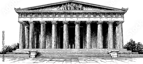 Engraved art deco geometric facade with vertical symmetry for architectural design