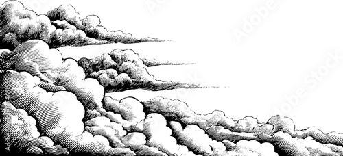 Vintage engraved background of diagonal fine lines with cloud silhouette