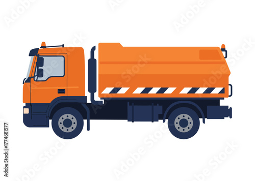 Industrial Tanker Truck Side View Flat Vector Illustration