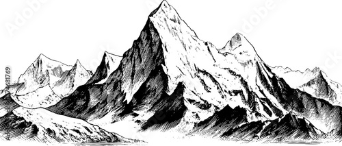 Vintage mountain landscape with diagonal etching for design and decoration