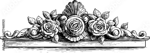 Baroque decorative facade ornament with floral scroll design for vintage architecture