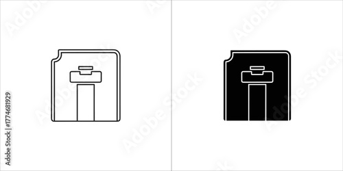 Two icons representing a network port, one outlined and one filled