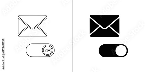 Email envelope and toggle switch icon in outline and solid black style