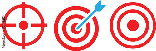 3 Target Icons in red and blue, flat vector style, ideal for business and marketing use.