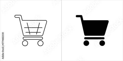 Shopping cart icon in outline and solid black