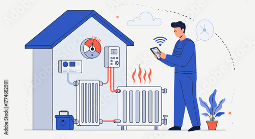 Smart home heating control system with digital interface in modern flat design