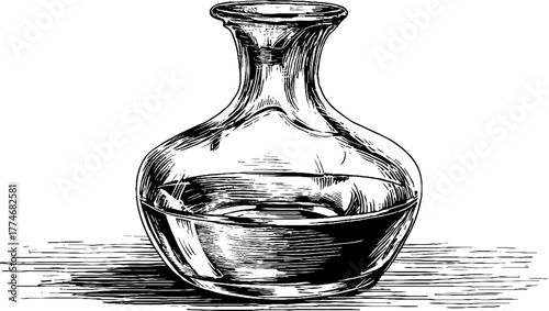 Vintage hand-drawn engraving of carafe with curved neck and wide base design for posters
