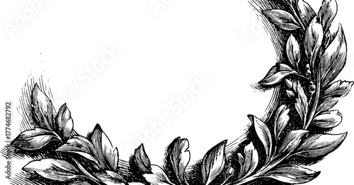 Vintage circular floral frame with detailed leaves and curves for elegant design