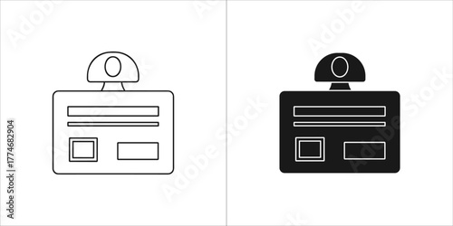 Two icons of an identification card, one outlined and one filled