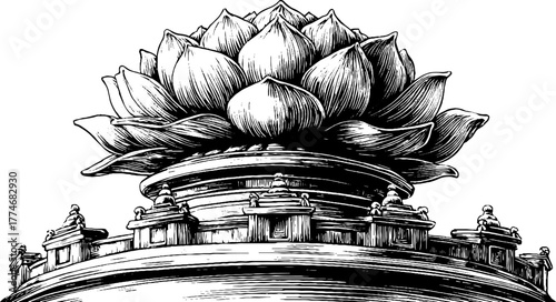 Circular lotus mandala architectural ornament design for vintage decor