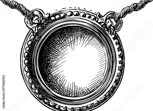 Vintage circular medallion frame with rope and bead detail for retro design