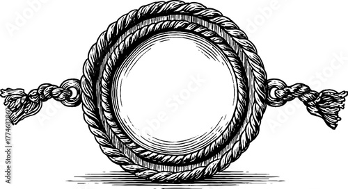 Vintage circular medallion frame with rope and bead detail for design