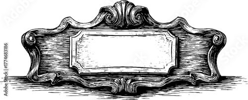 Vintage engraved classical cartouche frame with blank center for label design