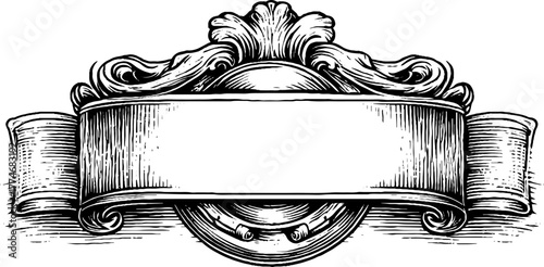 Elegant vintage cartouche frame with blank center for custom label design