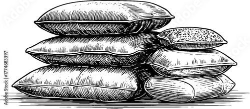 Vintage engraved stack of pillows with rectangular details for home decor and design