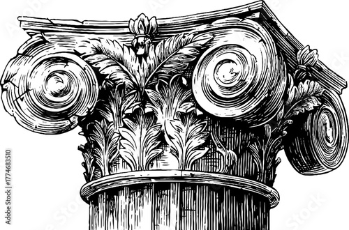 Intricate engraving of ancient greek column capital design