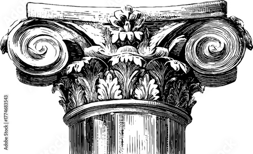Engraved ancient greek column capital design for architectural decor and art projects