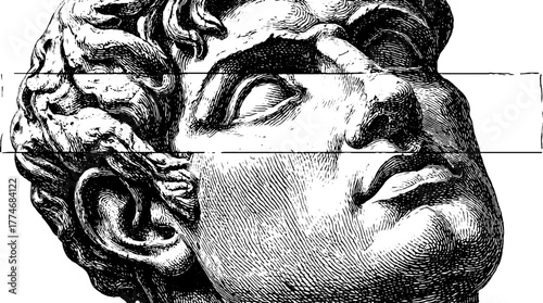 Marble bust fragment with intricate engraved details - design for artistic projects