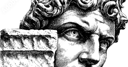 Vintage bust fragment sketch with intricate marble detail for art and design