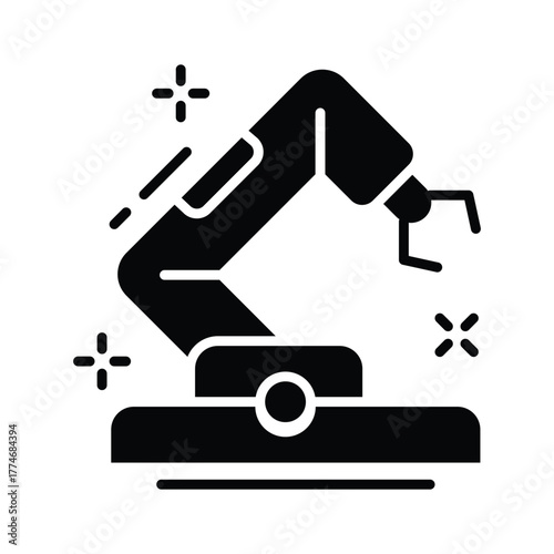 Futuristic robotic arm icon representing AI automation in industry.