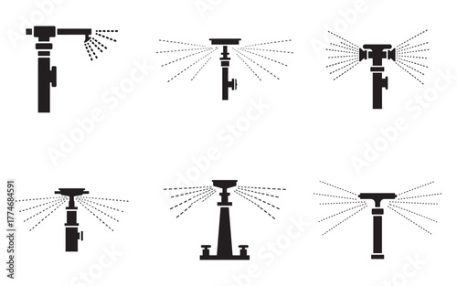 Sprinkler System Icons Collection for Lawn and Garden Irrigation Vector Set Isolated on White Background Agriculture Technology