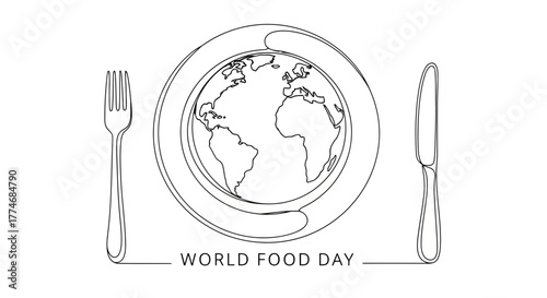 Vector illustration of world food day concept with plate fork and knife