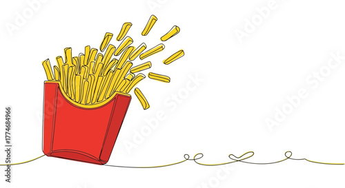 Vector illustration of french fries bursting from a red carton