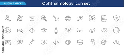 ophthalmology icon set, medical eye care, optometry and vision correction vector symbol