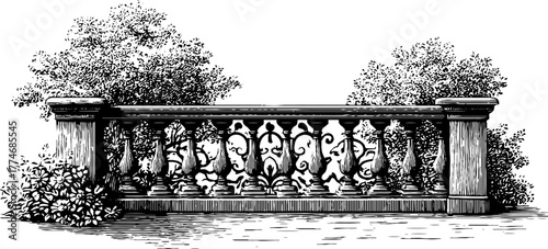 Ornate vintage balcony railing with intricate floral ironwork design