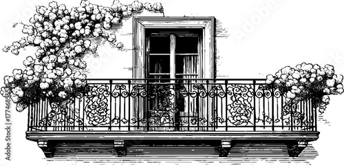 Vintage floral ironwork balcony railing design with decorative engraving for architectural inspiration