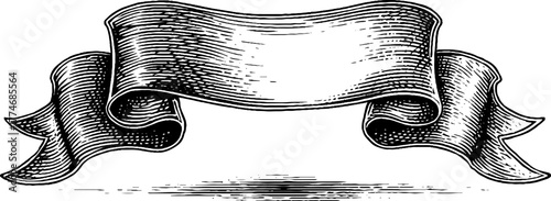 Vintage engraved decorative banner ribbon with curved folds for design projects