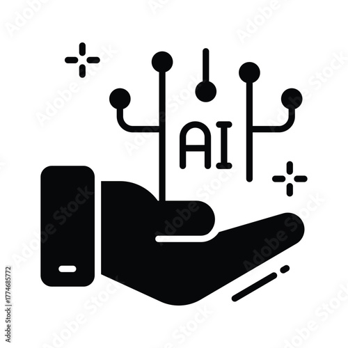 Hand holding digital AI circuit symbolizing smart technology connection, ready to use icon