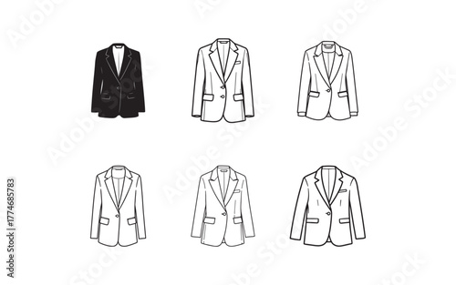 Variety of Blazer Designs in Black and White Outline Vector Illustration Fashionable Jackets for Business and Casual Wear