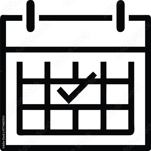 Calendar icon with check mark, planning, scheduling, event reminder calendar
