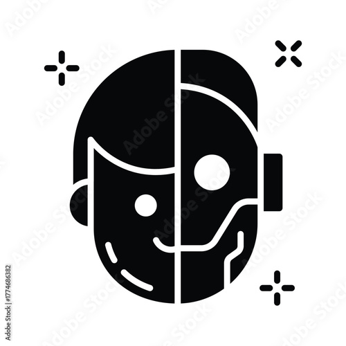 Futuristic humanoid robot icon symbolizing advanced artificial intelligence and robotics.
